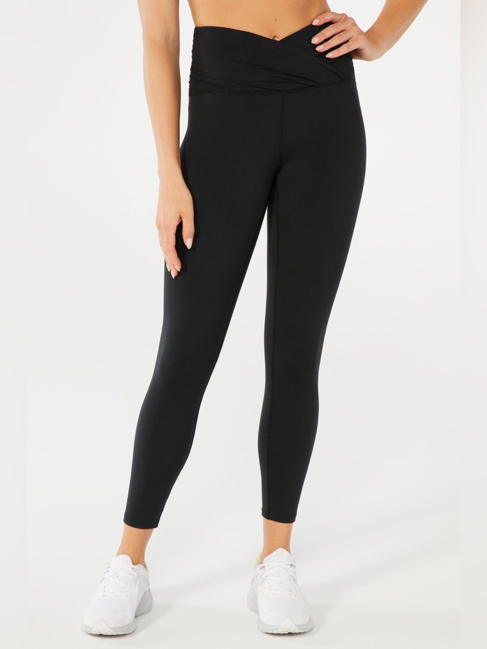 Zobha L Black Ankle Leggings Women High Rise Elastic Crossover Waist  RN137013